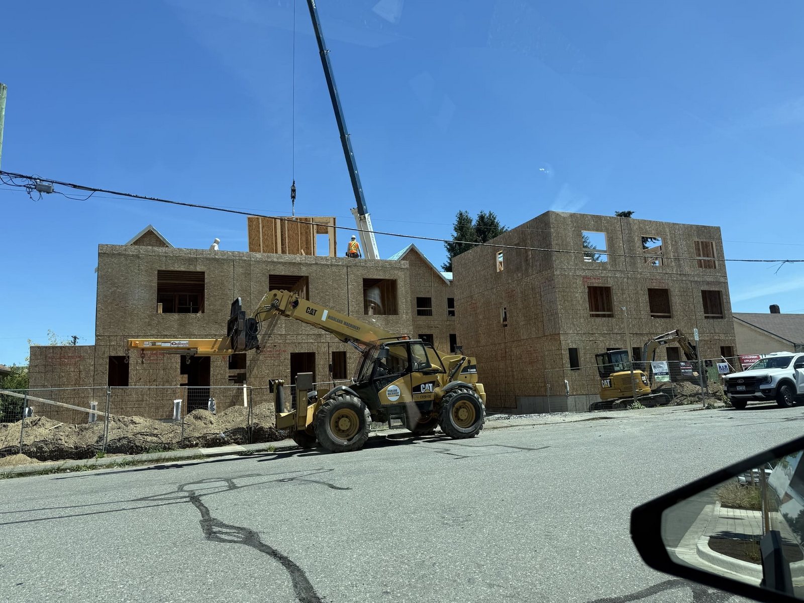 Townhouse structural framing progress, view 4